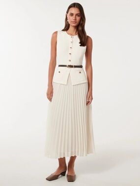 Ever New Ivory Daphne Waistcoat Pleated Midi Belt Dress (Size 2)